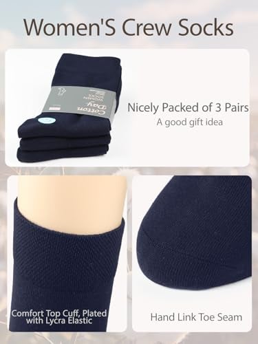 COTTON DAY Women's Soft Combed Cotton Dress Socks Seamless Toe (Navy Blue 6-9) - Image 3