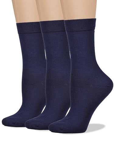 COTTON DAY Women's Soft Combed Cotton Dress Socks Seamless Toe (Navy Blue 6-9) - Image 1