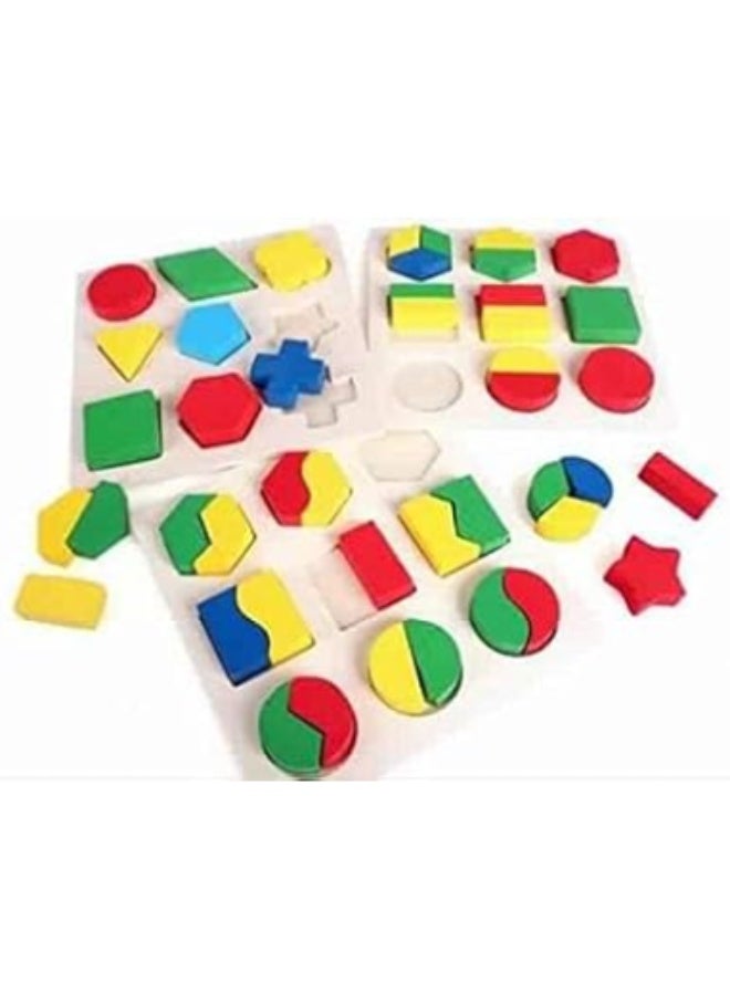 YouJia Set of Wooden Board Puzzle for Kids –Multicolour Shape wooden puzzle - Image 1