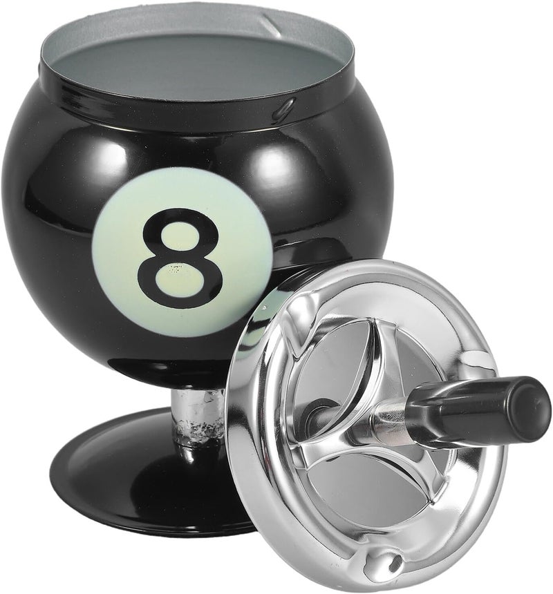 TIDTALEO Metal Billiards-themed Ashtray with Lid, Black Table Tennis Office Cigar Tray, Metal Ash Container for Desk and Tabletop Use, Office and Home Decor - Image 1