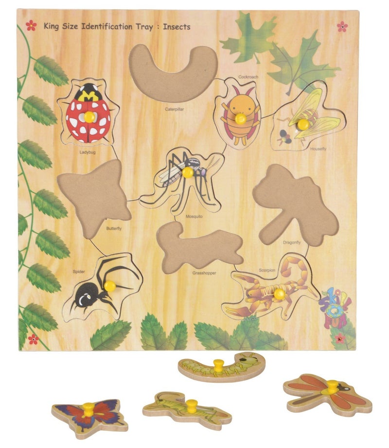 Skillofun - SFS-44J Wooden Kingsize Identification Tray Insects with Knobs for Kid, Multi Color - Image 2