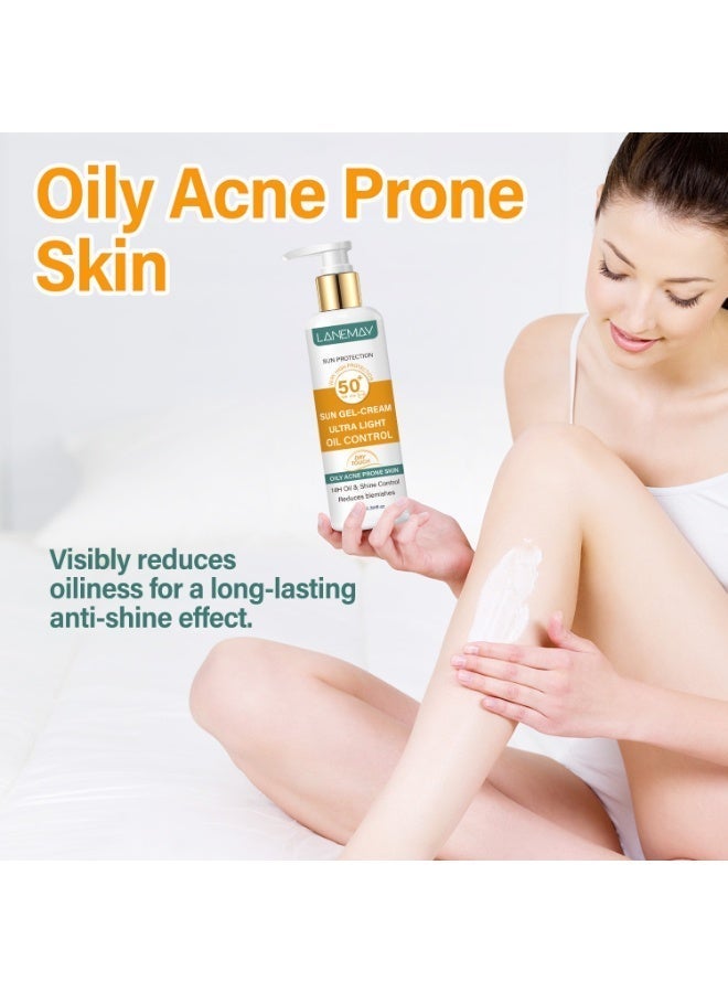لينماي كريم جل واقي من الشمس خفيف الوزن من LANEMAY بعامل حماية SPF50+ للتحكم في الزيوت، 100 مل، واقي من أشعة الشمس UVA وUVB يدوم طويلاً للبشرة الدهنية المعرضة لحب الشباب - Image 4