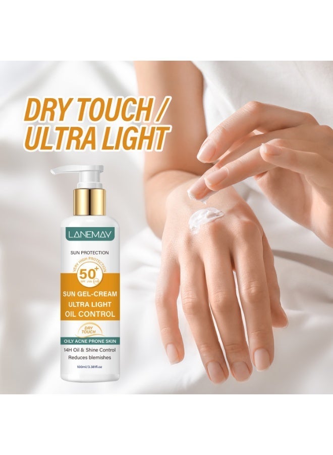 لينماي كريم جل واقي من الشمس خفيف الوزن من LANEMAY بعامل حماية SPF50+ للتحكم في الزيوت، 100 مل، واقي من أشعة الشمس UVA وUVB يدوم طويلاً للبشرة الدهنية المعرضة لحب الشباب - Image 2