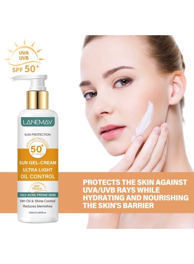 لينماي كريم جل واقي من الشمس خفيف الوزن من LANEMAY بعامل حماية SPF50+ للتحكم في الزيوت، 100 مل، واقي من أشعة الشمس UVA وUVB يدوم طويلاً للبشرة الدهنية المعرضة لحب الشباب - Image 3