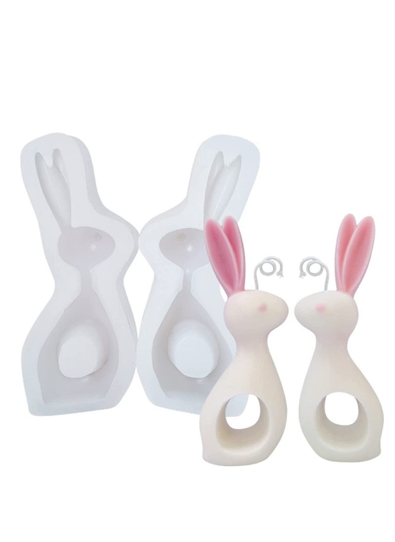 Excefore - 2Pcs Silicone Mold 3D Couple Rabbit Candle Molds for Making, Bunny Mold, DIY Plaster Soap Craft Making Tool - Image 1