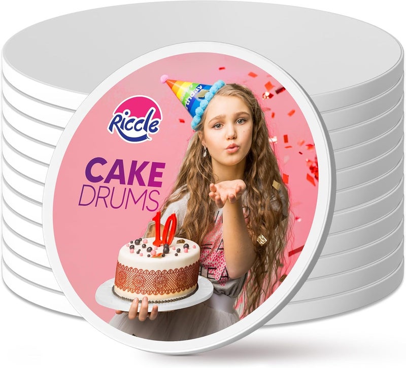 RICCLE Cake Boards - 12 Inch Cake Drums - Smooth-Edged Pack of 12 Cake Drum - Sturdy Cake Boards 12 Inch Round - Bend Resistant Multi-Layered Cake Base for Minimalist Displays - Image 1