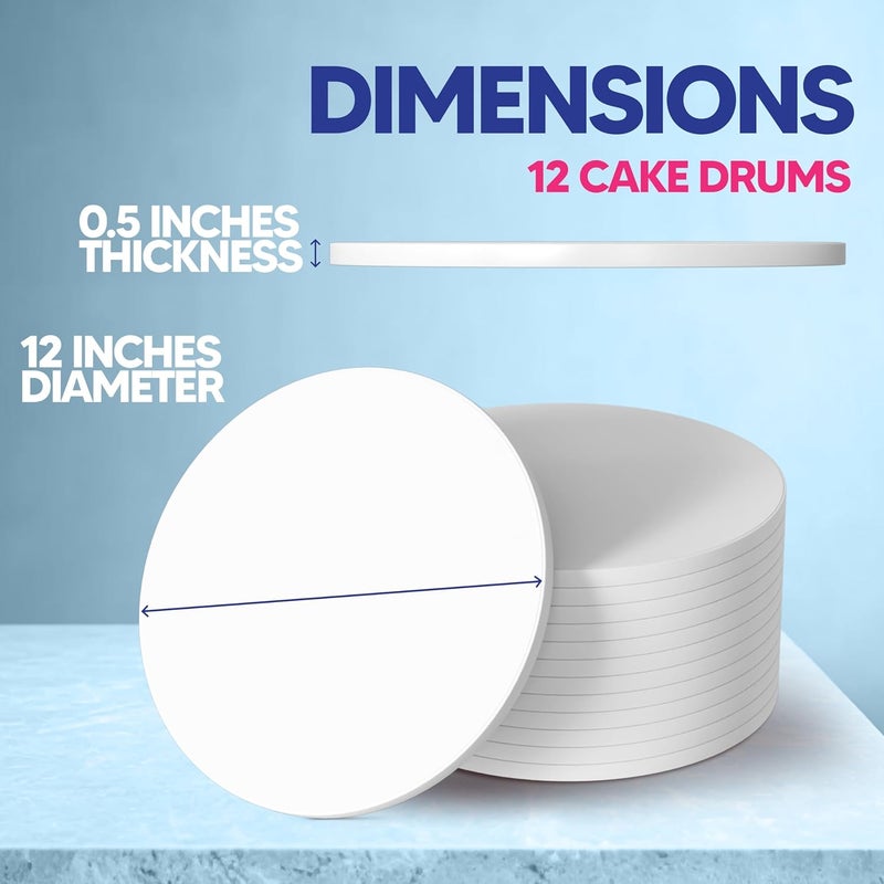 RICCLE Cake Boards - 12 Inch Cake Drums - Smooth-Edged Pack of 12 Cake Drum - Sturdy Cake Boards 12 Inch Round - Bend Resistant Multi-Layered Cake Base for Minimalist Displays - Image 3