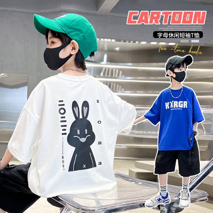 Boys' Short-Sleeved T-Shirt Kidsren'S Summer Top 2026 New Korean Style Boys' Half-Sleeved Bear Cartoon Round Neck Clothes T - Image 1