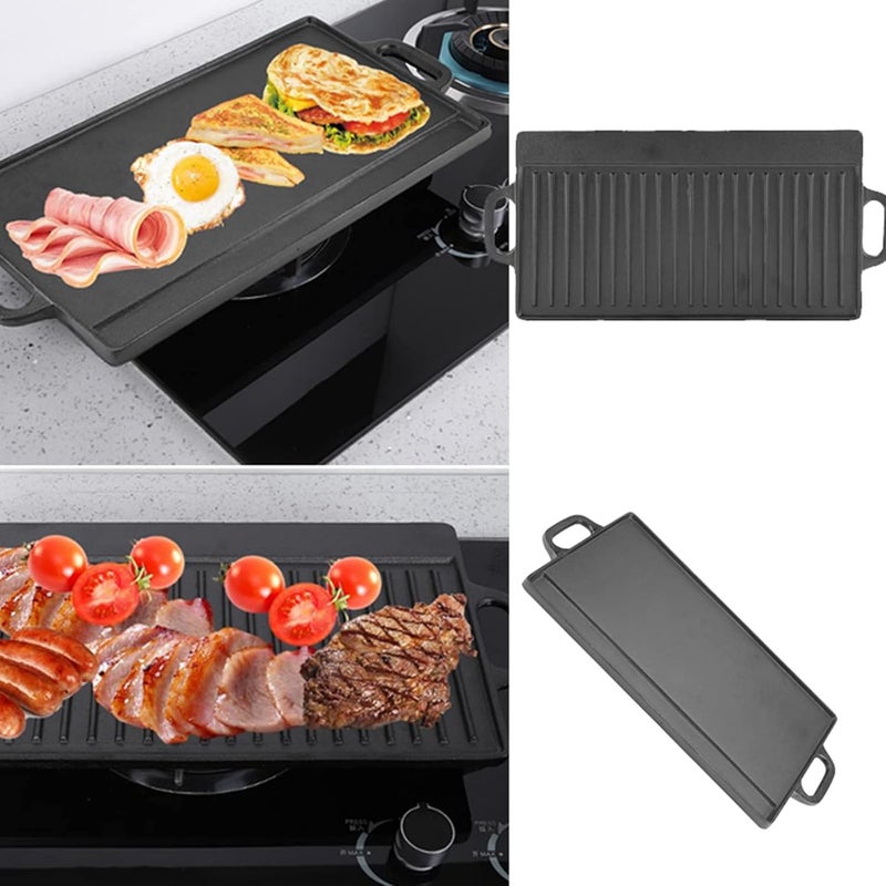 CAST IRON GRIDDLE PAN RIDGED AND FLAT DOUBLE SIDED BAKING COOKING TRAY BAKEWARE - Image 4