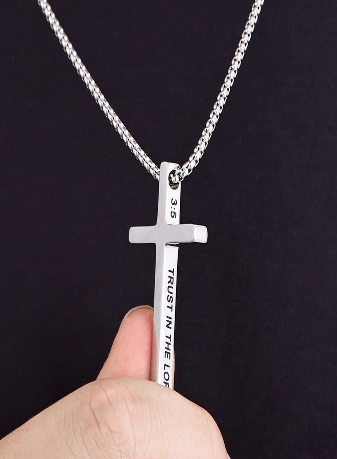 Fiusem Cross Necklace for Men, Inspirational Bible Verse Cross Chain for Men, Stainless Steel Box Necklace, 22", Stainless Steel, No Gemstone - Image 3