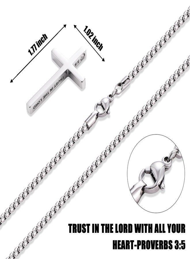 Fiusem Cross Necklace for Men, Inspirational Bible Verse Cross Chain for Men, Stainless Steel Box Necklace, 22", Stainless Steel, No Gemstone - Image 4