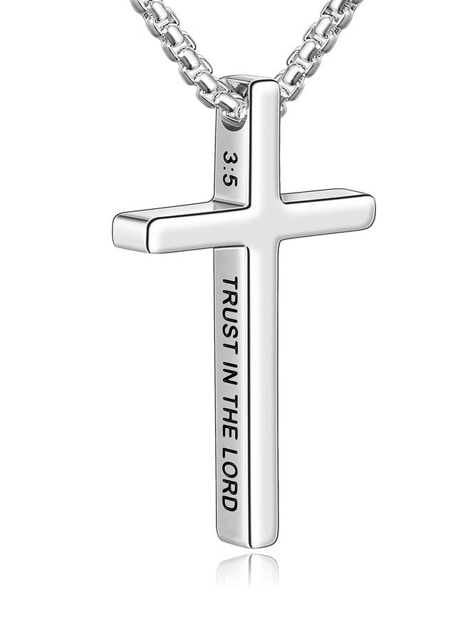 Fiusem Cross Necklace for Men, Inspirational Bible Verse Cross Chain for Men, Stainless Steel Box Necklace, 22", Stainless Steel, No Gemstone - Image 1