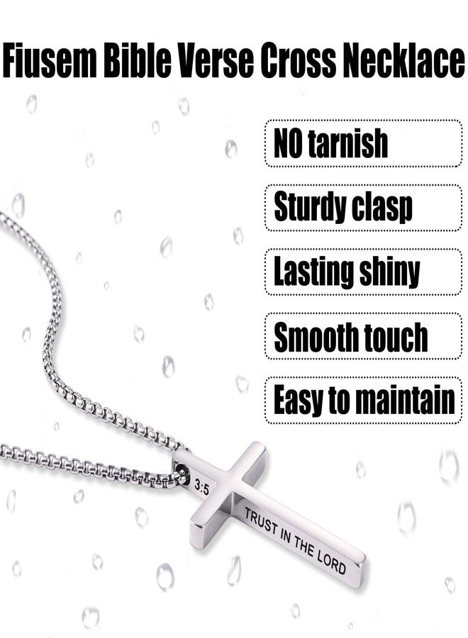 Fiusem Cross Necklace for Men, Inspirational Bible Verse Cross Chain for Men, Stainless Steel Box Necklace, 22", Stainless Steel, No Gemstone - Image 5