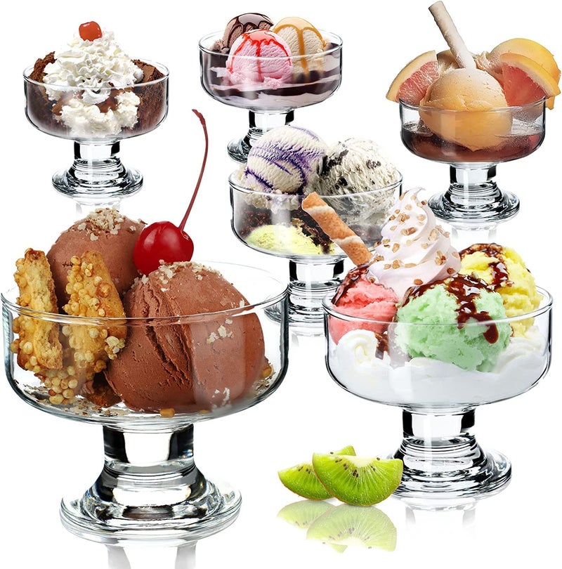 KELVEE Glass Dessert Bowls Set of 6, Crystal Glass Bowls for Ice Cream, Fruit, Pudding, Snack, Cereal, Nuts - Premium Glass Serving Dishes, Mini Trifle Bowl (150ml) - Image 1