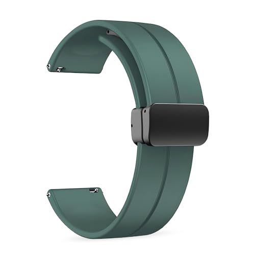 PunnkFunnk Punnk Funnk 22MM Silicone Strap with Folding Magnetic Lock Compatible with Samsung Galaxy Watch 3 45mm/ Galaxy Watch 46mm/Gear S3 Classic/Frontier Compatible All 22MM Watches(Green) - Image 1