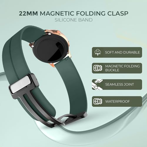 PunnkFunnk Punnk Funnk 22MM Silicone Strap with Folding Magnetic Lock Compatible with Samsung Galaxy Watch 3 45mm/ Galaxy Watch 46mm/Gear S3 Classic/Frontier Compatible All 22MM Watches(Green) - Image 3