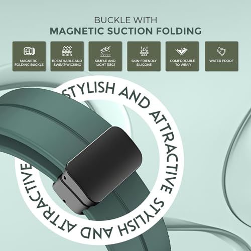 PunnkFunnk Punnk Funnk 22MM Silicone Strap with Folding Magnetic Lock Compatible with Samsung Galaxy Watch 3 45mm/ Galaxy Watch 46mm/Gear S3 Classic/Frontier Compatible All 22MM Watches(Green) - Image 2