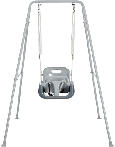FUNLIO Toddler Swing with Foldable Metal Stand for Toddlers Aged 110 Years 3in1 Baby Swing Set with 4 Sandbags for BackyardIndoorOutdoor Play Easy to Assemble Store Grey - Image 1