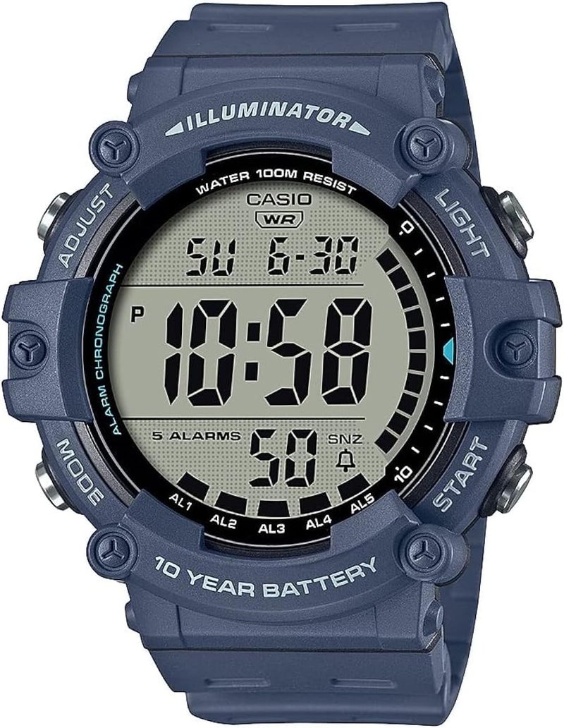 Illuminator AE1500WH Series | 10-Year Battery | LED Backlight | 5-Alarms | 1/100 Sec Stopwatch | Men's Digital Watch
