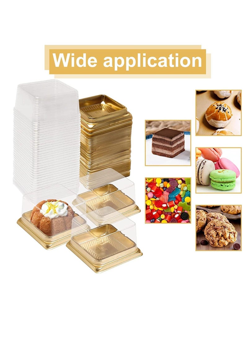 Y&D - Cupcake Boxes, Mini Mooncake Box, 50Pack Individual Cake Boxes Container, Plastic Transparent Box Cookies Muffins for Baby Shower Wedding Birthday Party Supplies (Gold Base) - Image 1