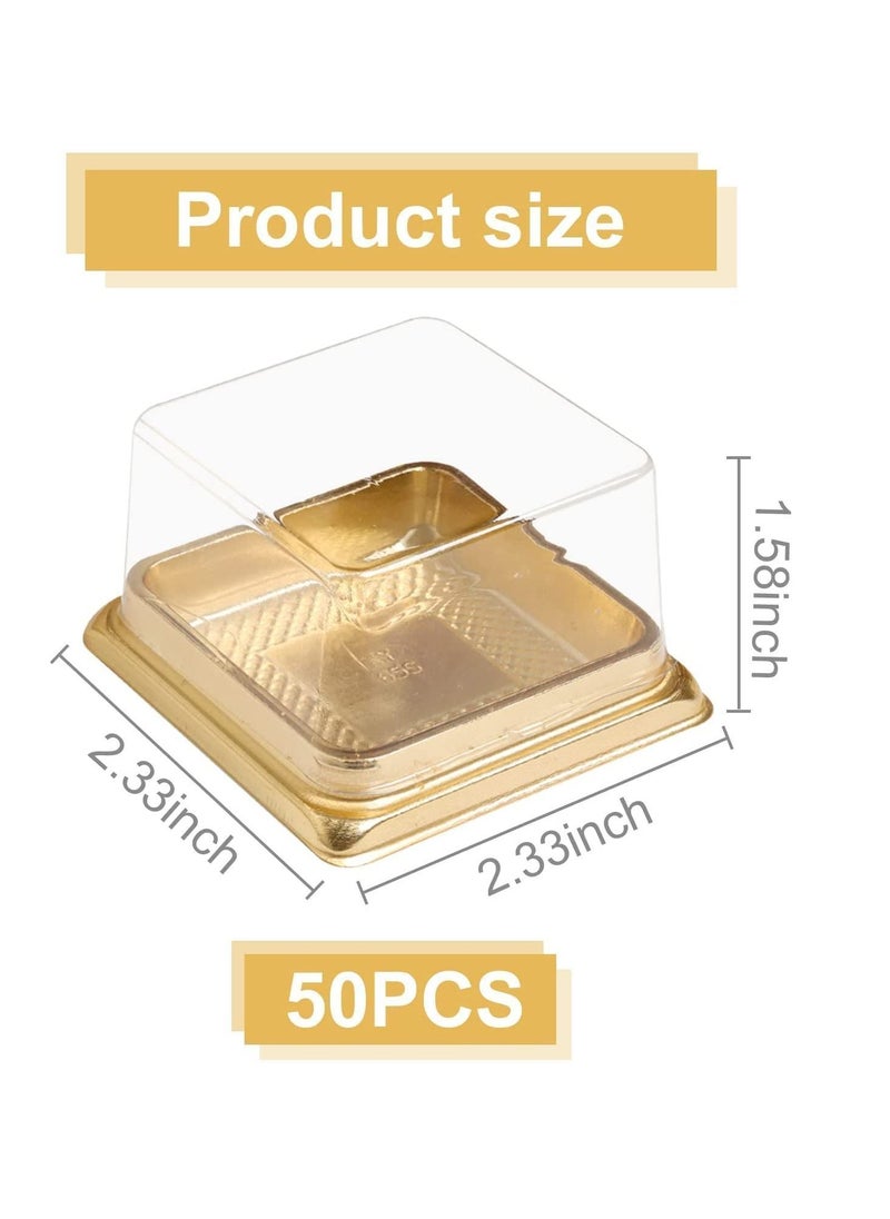 Y&D - Cupcake Boxes, Mini Mooncake Box, 50Pack Individual Cake Boxes Container, Plastic Transparent Box Cookies Muffins for Baby Shower Wedding Birthday Party Supplies (Gold Base) - Image 1