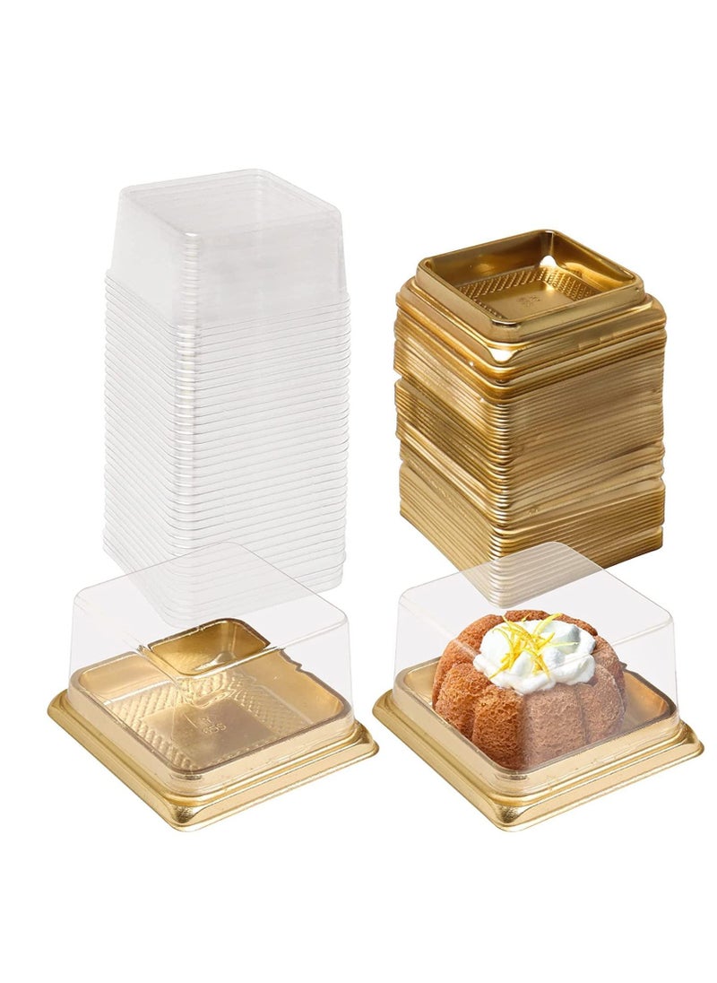 Y&D - Cupcake Boxes, Mini Mooncake Box, 50Pack Individual Cake Boxes Container, Plastic Transparent Box Cookies Muffins for Baby Shower Wedding Birthday Party Supplies (Gold Base) - Image 1