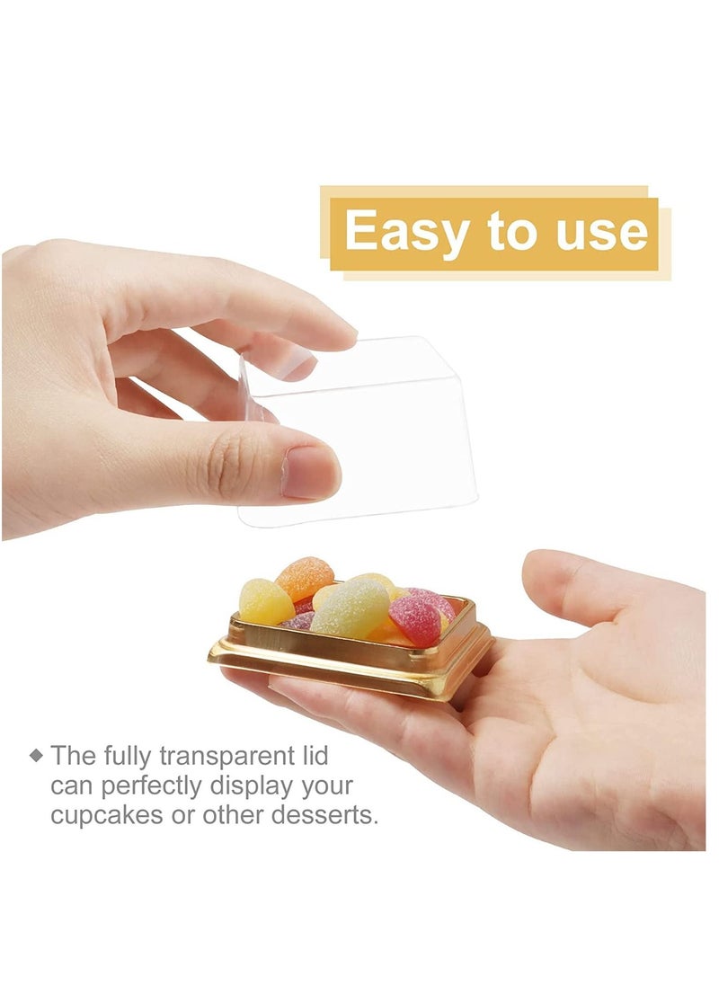 Y&D - Cupcake Boxes, Mini Mooncake Box, 50Pack Individual Cake Boxes Container, Plastic Transparent Box Cookies Muffins for Baby Shower Wedding Birthday Party Supplies (Gold Base) - Image 1