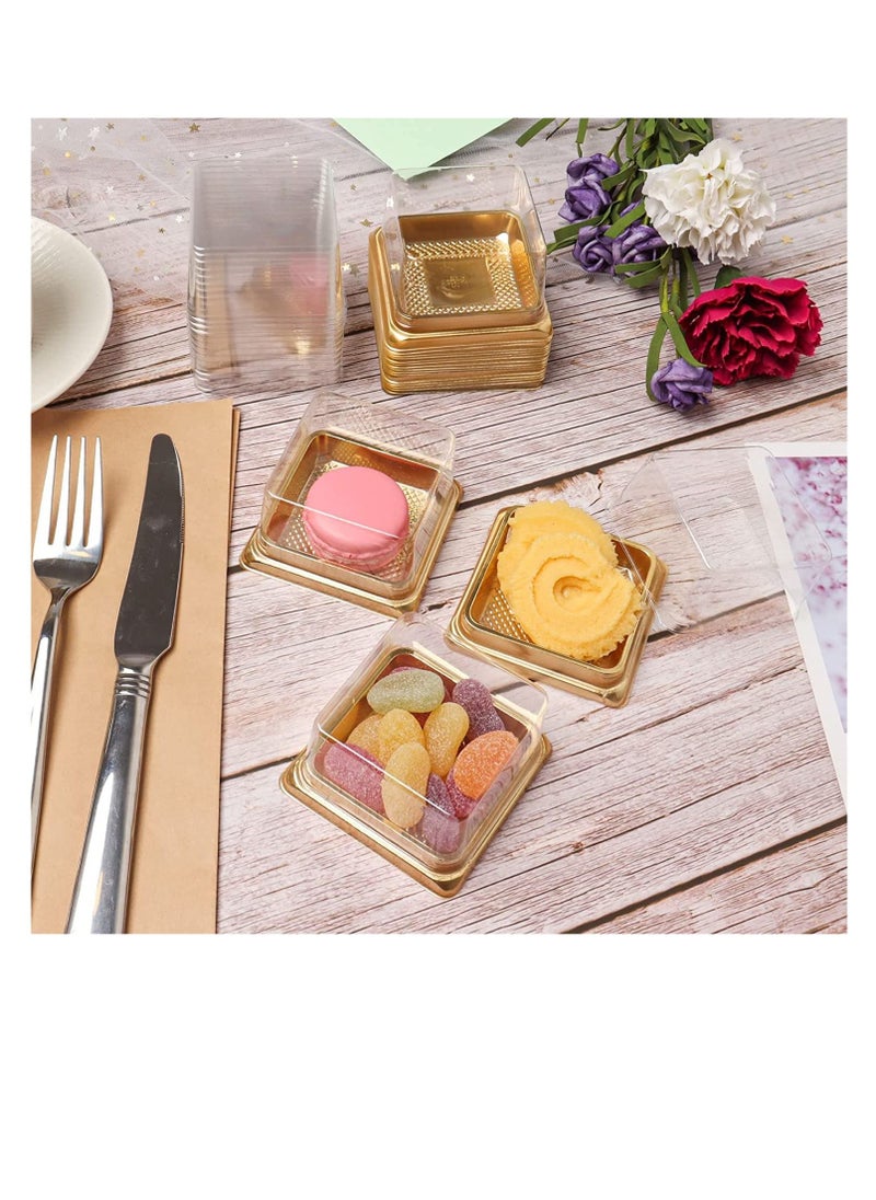 Y&D - Cupcake Boxes, Mini Mooncake Box, 50Pack Individual Cake Boxes Container, Plastic Transparent Box Cookies Muffins for Baby Shower Wedding Birthday Party Supplies (Gold Base) - Image 1
