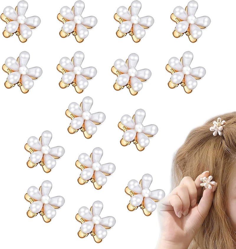 Pearl Hair Claw Clips 15PCS Pearl Hair Clips For Girls Pearl Flower Mini Hair Claw Clips Set Small Hair Clips VintageInspired Elegant Hair Accessories for Women and Girls in White