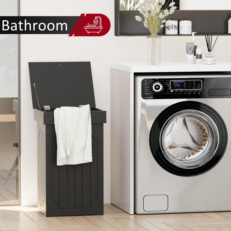 Function Home Trash Can Cabinet, 13 Gallon Kitchen Garbage Can, Wooden Recycling Trash Bin, Freestanding Dog Proof Trash Can, Farmhouse Trash Cabinet with Lid for Home Kitchen Bedroom, Black - Image 3