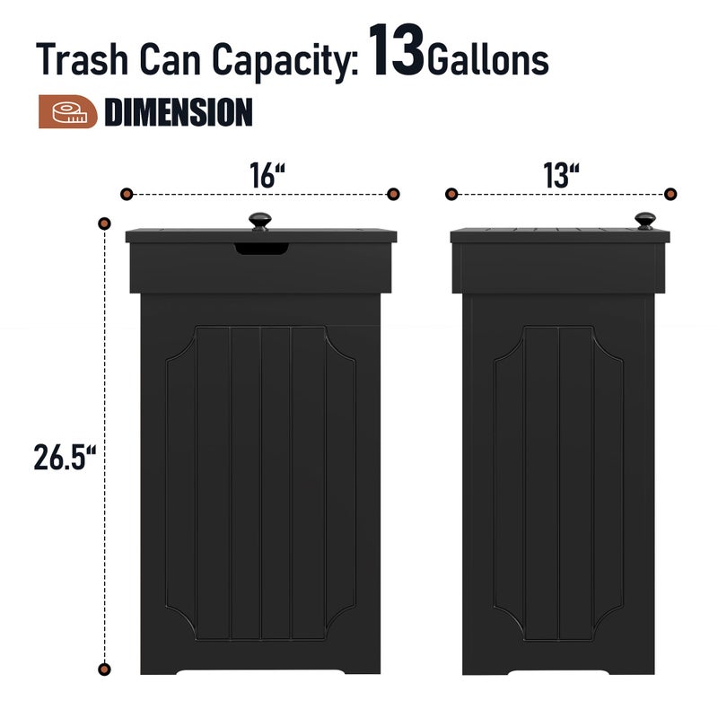 Function Home Trash Can Cabinet, 13 Gallon Kitchen Garbage Can, Wooden Recycling Trash Bin, Freestanding Dog Proof Trash Can, Farmhouse Trash Cabinet with Lid for Home Kitchen Bedroom, Black - Image 4