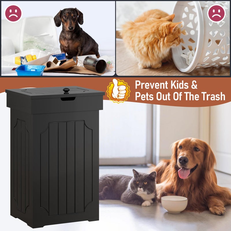 Function Home Trash Can Cabinet, 13 Gallon Kitchen Garbage Can, Wooden Recycling Trash Bin, Freestanding Dog Proof Trash Can, Farmhouse Trash Cabinet with Lid for Home Kitchen Bedroom, Black - Image 5