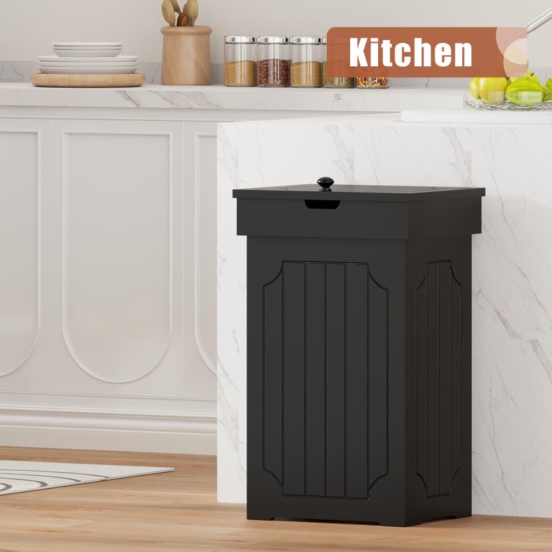 Function Home Trash Can Cabinet, 13 Gallon Kitchen Garbage Can, Wooden Recycling Trash Bin, Freestanding Dog Proof Trash Can, Farmhouse Trash Cabinet with Lid for Home Kitchen Bedroom, Black - Image 2