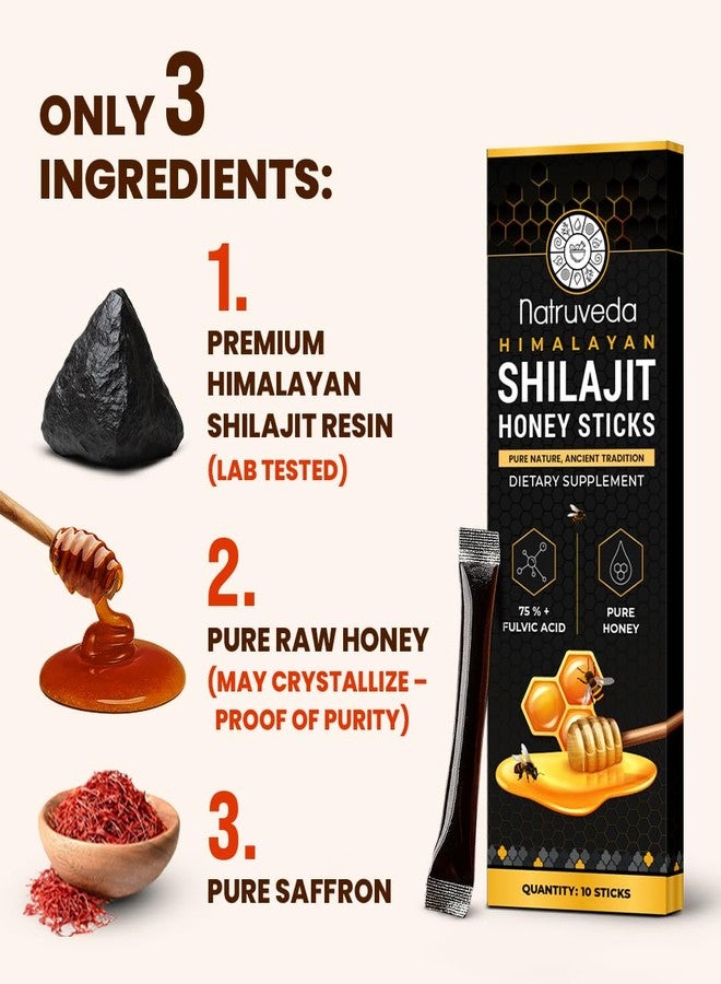 Natruveda, Himalayan Shilajit Honey Sticks for Men & Women - 75%+ Fulvic Acid & Trace Minerals - Raw Honey, Saffron & Himalayan Shilajit Resin - Stamina, Performance & Energy Support - (Pack of 30) - Image 2