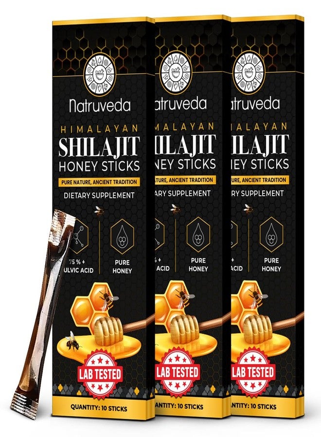 Natruveda, Himalayan Shilajit Honey Sticks for Men & Women - 75%+ Fulvic Acid & Trace Minerals - Raw Honey, Saffron & Himalayan Shilajit Resin - Stamina, Performance & Energy Support - (Pack of 30) - Image 1