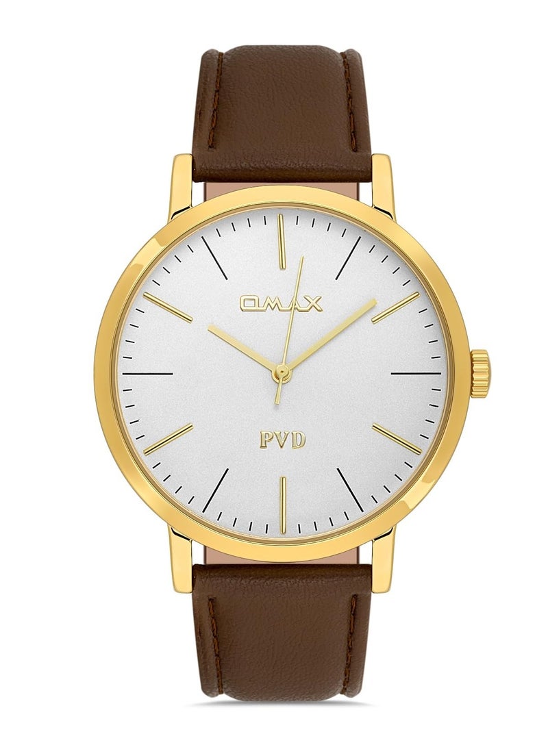 Omax Men's Brown Luxury Wrist Watch, Watches for Men, Stainless Watches, Leather Band, White Dial, Waterproof Watch, 1 Year Warranty - Image 1