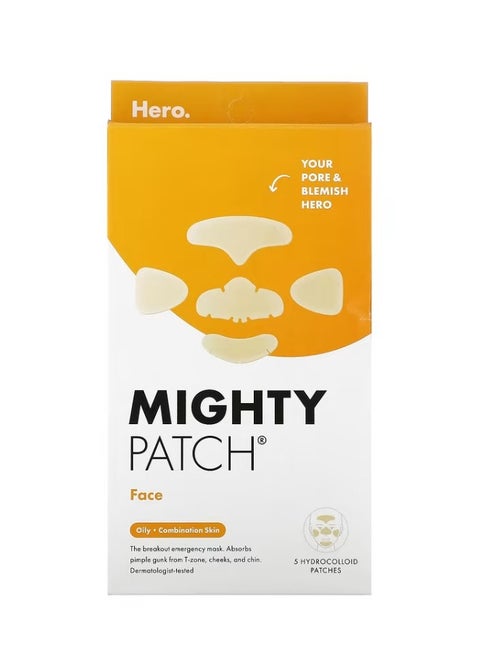 Hero Cosmetics, Mighty Patch, Face, Oily, Combination Skin, 5 Hydrocolloid Patches (1 count for 1 face)