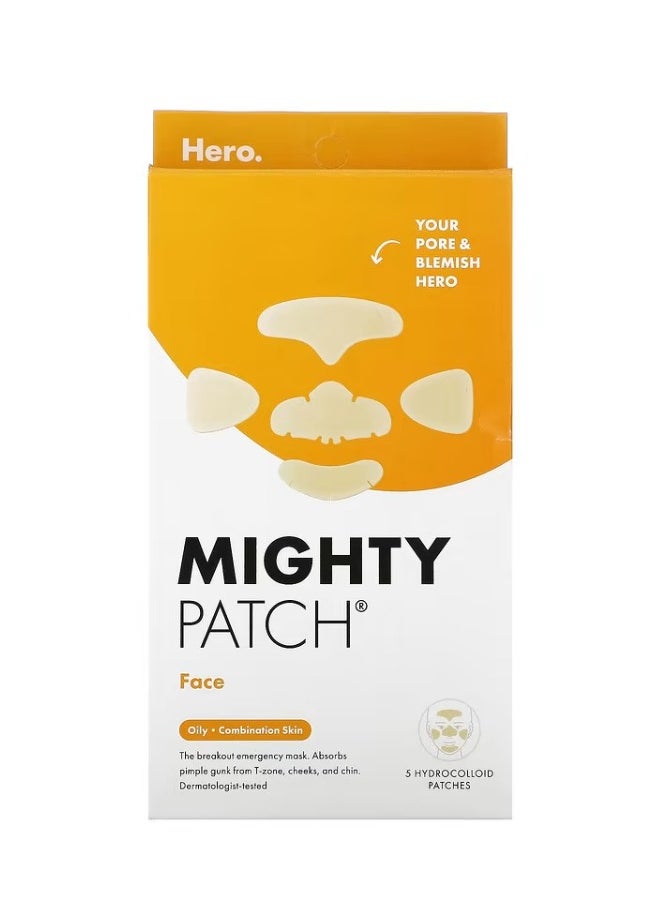 Mighty Patch - Hero Cosmetics, Mighty Patch, Face, Oily, Combination Skin, 5 Hydrocolloid Patches (1 count for 1 face) - Image 1