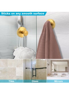 Excefore Suction Cup Hooks for Shower, Towel Hooks for Bathroom, Kitchen, Glass Door, Mirror, Tile, – Loofah, Towel, Bath Robe Hooks for Hanging up to 15 lbs, Brushed Gold (2 Pack)  - Image 2