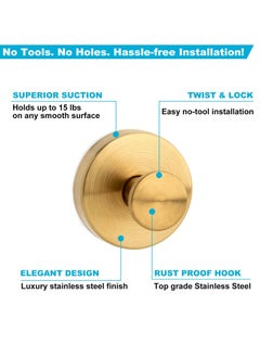 Excefore Suction Cup Hooks for Shower, Towel Hooks for Bathroom, Kitchen, Glass Door, Mirror, Tile, – Loofah, Towel, Bath Robe Hooks for Hanging up to 15 lbs, Brushed Gold (2 Pack)  - Image 4
