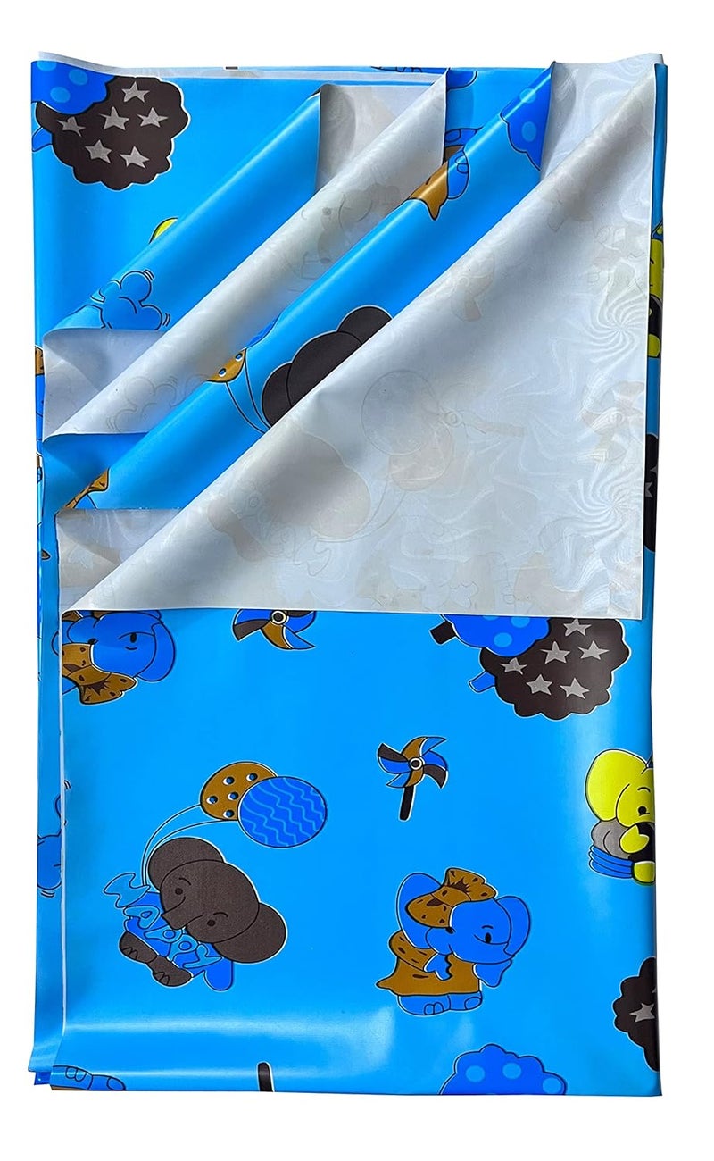 EcoSoft Plastic Sheet|PVC Sheet for Kids|Bed Wetting Protector|90 x 135 cm|3 x 4.5 Feet (Blue Elephant) - Image 1