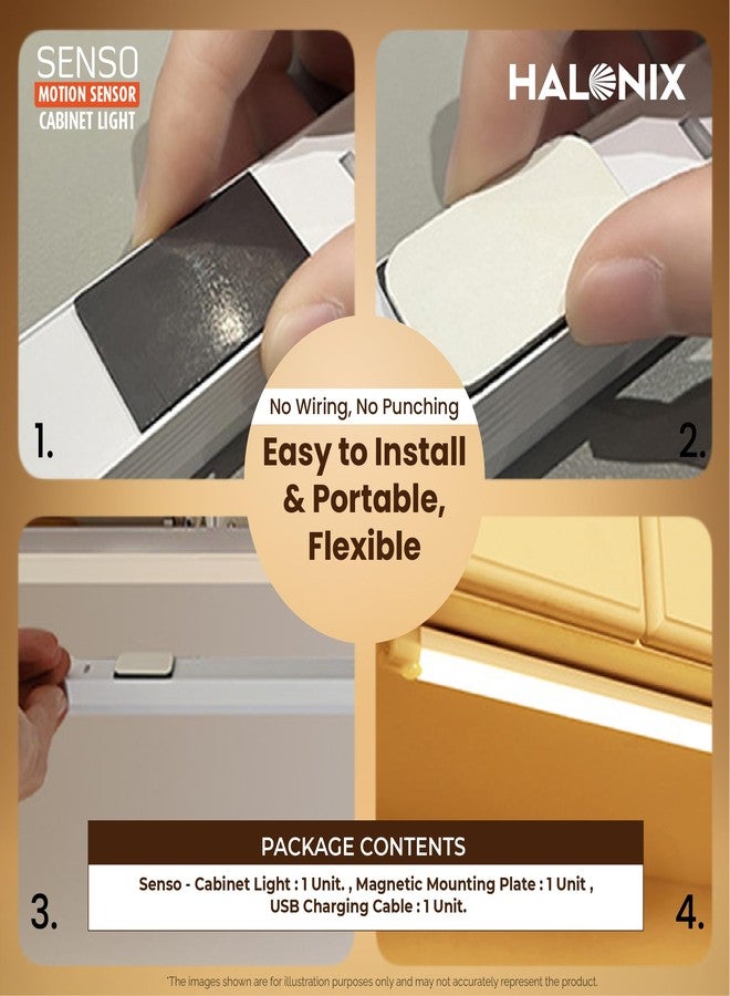 Halonix Senso Motion Sensor Cabinet Light | Rechargeable Cabinet Light with Motion Sensor | Dimmable Function | Color- Warm White | Type-C Charging | Pack of 2 - Image 2