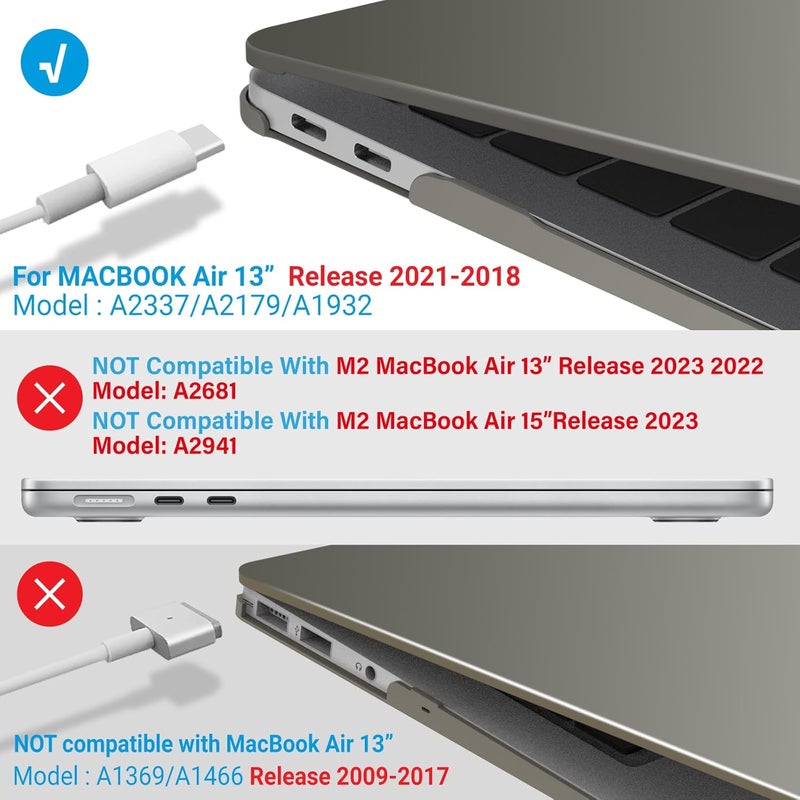 I Benzer Compatible with New MacBook Air 13 inch Case 2022 2021 2020 M1 A2337 A2179 A1932, Plastic Hard Shell Case with Keyboard Cover for Mac Retina Display with Touch ID, Gray, MMA-T13GY+1B - Image 4