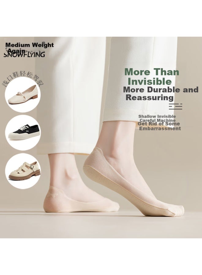 Snowflying Women's Tights, Invisible Socks, Summer Ice Silk Mesh Socks, Thin Breathable Antibacterial Silicone Non-slip Heel, 5 Pairs - Image 2