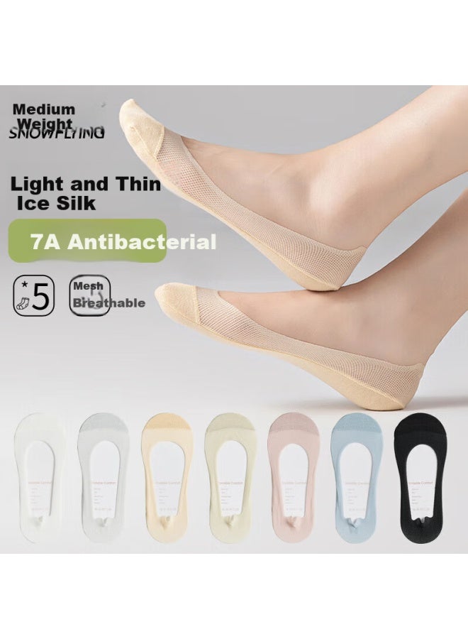 Snowflying Women's Tights, Invisible Socks, Summer Ice Silk Mesh Socks, Thin Breathable Antibacterial Silicone Non-slip Heel, 5 Pairs - Image 1