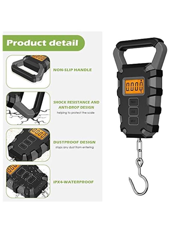 Digital Fishing Scale with Ruler, Backlit LCD Display Fishing Postal Hanging Hook Scale, 110lb/50kg Electronic Digital Luggage Scale with Measuring Tape,Waterproof (Batteries Included) - Grey - Image 2