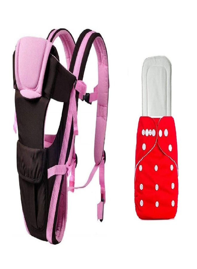 Antil's Black Pink Baby Carrier Bag & Washable/Reuseable Baby Diaper with 5 Layer Insert White Combo