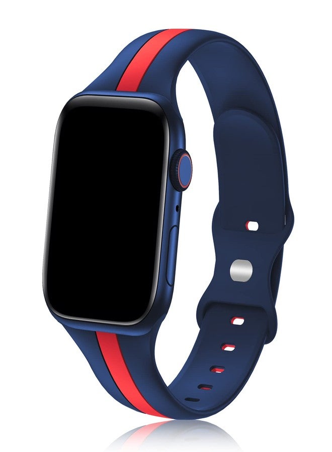 Seizehe Designer Sport Band Compatible with Apple Watch iWatch Bands 44mm 42mm Men Women, Soft Silicone Strap Wristbands for Apple Watch Series6/5/4/3/2/1/SE [Blue Red,42mm 44mm] - Image 1