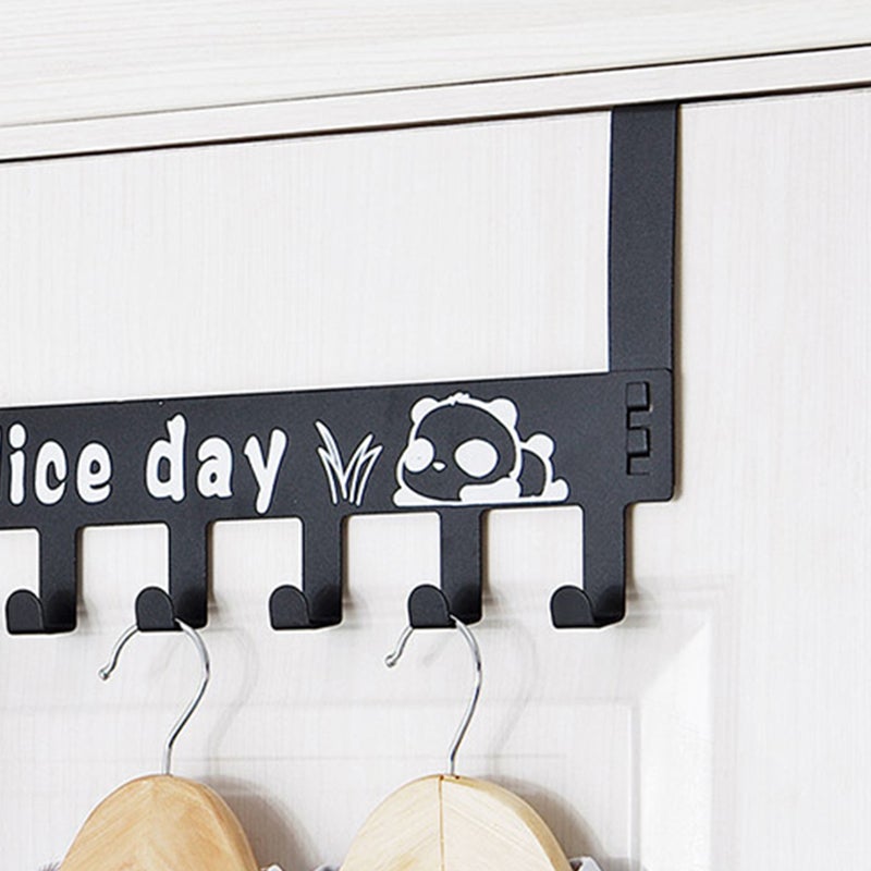 Over Door Hook Hanger Panda Removable Storage Rack 6 Hooks Holder Home Organizer for Coat Towel Bag Kid Room Metal Robe Kitchen (Black) - Image 5
