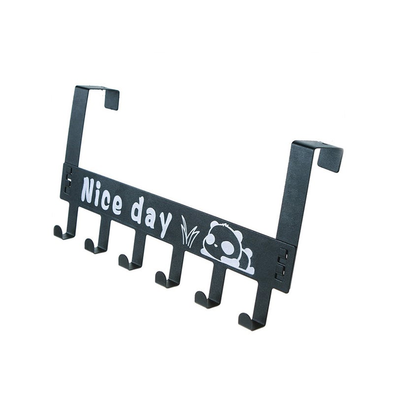 Over Door Hook Hanger Panda Removable Storage Rack 6 Hooks Holder Home Organizer for Coat Towel Bag Kid Room Metal Robe Kitchen (Black) - Image 1